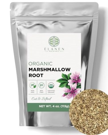 Elanen Naturals Organic Marshmallow Root Herb 4 oz. (113g), USDA Certified Organic Marshmallow Root Bulk, Marshamallow Althaea Officinalis, Althea Herb, Cut & Sifted