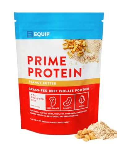 Equip Foods Prime Protein Powder | Clean, Grass Fed Beef Protein Powder for Women & Men | Carnivore Protein Isolate | Paleo, Keto Friendly | Gluten & Dairy Free | 30 Servings, Peanut Butter