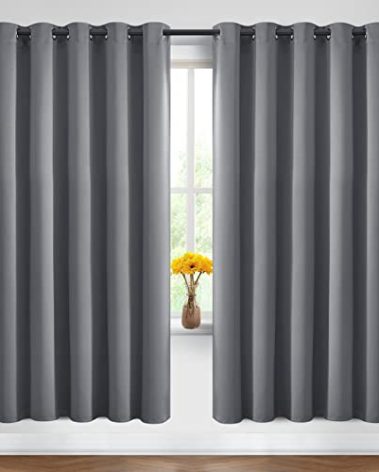 Yakamok Blackout Curtains Room Darkening Thermal Insulated Window Panels,Solid Grommet Top Drapes for Bedroom/Living Room(62Wx72L, Grey, 2 Panels)