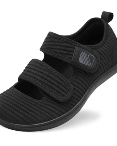 Besroad Womens Walking Shoes Wide Toe Barefoot Shoes Adjustable Zero Drop Sneaker Non-Slip Breathable Fashion Sneakers 9Wide All Black