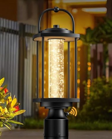 APOTO Dusk to Dawn Outdoor Post Lights, LED Waterproof Lamp Post Light Fixture with Crystal Glass, Aluminum Lamp Posts Outdoor Lighting Pole Lantern for Outside Yard Patio Pathway Garden, Hard Wired
