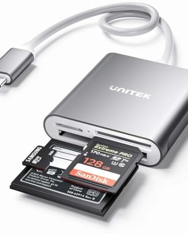 Unitek USB C SD Card Reader, Aluminum 3-Slot USB 3.0 Type-C Flash Memory Card Reader for USB C Device, Supports SanDisk Compact Flash Memory Card and Lexar Professional CompactFlash Card - Grey