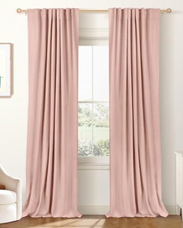 100% Blackout Shield Linen Blackout Curtains for Bedroom 108 Inches Long, Back Tab/Rod Pocket Living Room Drapes, Thermal Insulated Blackout Curtains 2 Panels Set, 50" W x 108" L, Blush Pink