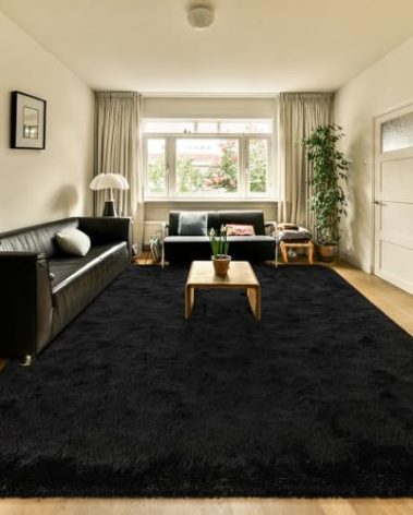 HOMORE 9x12 Living Room Rug, Black Rugs for Bedroom Fluffy Large Rug for Kids Playroom Classroom, Modern Shaggy Rugs and Carpets for Farmhouse Dining Room Decor