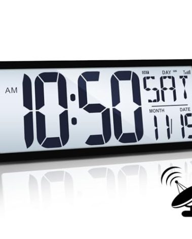 TXL Atomic Clock with Backlight, 14.2" Large Digital Wall Clock Battery Operated, Digital Clock Large Display with Day, Date & Temperature, Large Wall Clock for Bedroom, Livingroom, Office