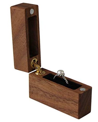 Wood Ring Box Portable Jewelry Box, Walnut Slim Ring Case for Proposal, Engagement, Wedding, Anniversary, Valentine's Day (U01-THX)