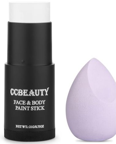 CCbeauty Clown White Face Paint Stick,Face Painting Kit,Non Toxic SFX Makeup For Joker Skeleton Halloween Costume Cosplay,Professional Body Paint,Full Coverage Painting Foundation With Makeup Sponge