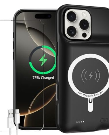 Battery Case for iPhone 16 Pro Max, Enhanced 12000mAh Portable Protective Wireless Charging Case Support Carplay Compatible with iPhone 16 Pro Max (6.9 inch) Rechargeable Battery Charger Case (Black)