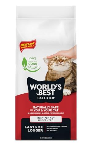 WORLD'S BEST CAT LITTER Multiple Cat Unscented, 8-Pounds - Natural Ingredients, Quick Clumping, Flushable, 99% Dust Free & Made in USA - Long-Lasting Odor Control & Easy Scooping