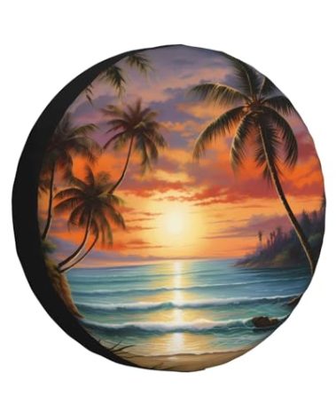 Spare Tire Cover Weatherproof Wheel Cover Fit for Jeep Wrangler Rv SUV Truck Travel Trailer 17" Sunset Beach Palm Tree Tire Cover
