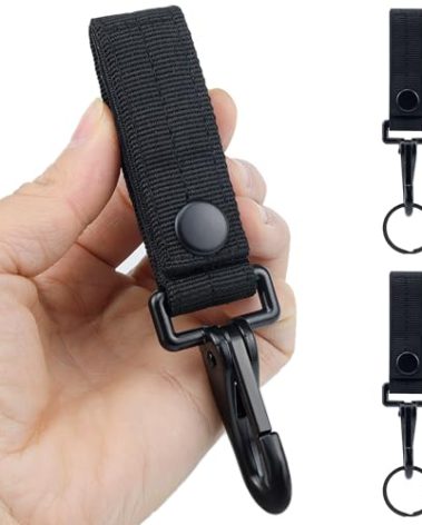 Demearly 2-Pack Heavy Duty Key Holder Clip for Belts - Metal Snap Hook & Nylon MOLLE Strap, Fits 1.5"-2.25" Duty/Tactical Belts, Secure Key Organizer (Black)
