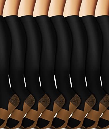 Graduated Copper Compression Socks for Men & Women Circulation 8 Pairs 15-20mmHg - Best for Running Athletic Cycling