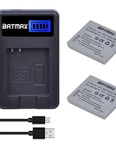 Batmax 2Pcs NB-4L Battery + LCD USB Charger for Canon PowerShot ELPH 100 HS,300 HS,SD400,SD600,SD750,SD780 is,SD960 is,SD1000,SD1100 is,310 HS,SD30,SD40,SD200,SD300