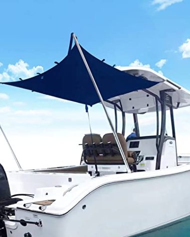 TeBaisea Boat T-Top Sun Shade Kit Boat Canopy, Boat Cover with Stainless Steel Telescopic Rod Foldable, UV-Proof 1200D High-Tech Polyester Fiber, Anti-Ultraviolet Dark Blue(59"×59"×47")