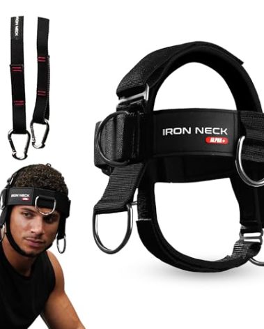 Iron Neck Neck Trainer, Exerciser, & Strengthener with Adjustable Head and Chin Strap - Portable Head Harness for Weight Lifting, Home, & Gym Use - Exercise & Workout Equipment (Alpha Plus, Black)