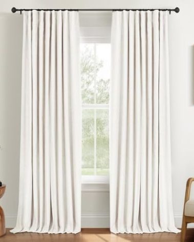 INOVADAY 100% Blackout Curtains for Bedroom, Black Out Curtains 120 Inch Long, Clip Rings Linen Blackout Drapes, Thermal Insulated Room Darkening for Living Room, 2 Panels - Beige,W50xL120