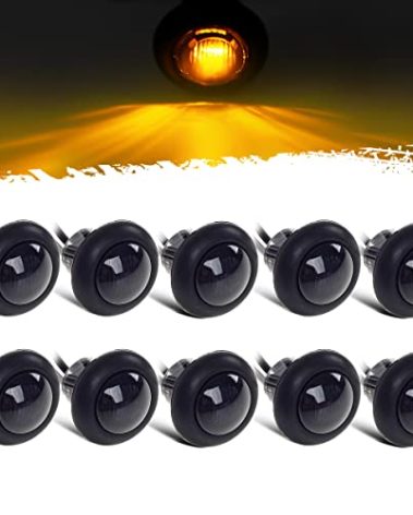 Partsam 10x 3/4" Amber Round Led Marker Light Smoked For Pickup Truck Trailer RV Camper Golf Cart, 3/4" Smoked Mini Clearance Auxiliary Turn Signal Light Lamp