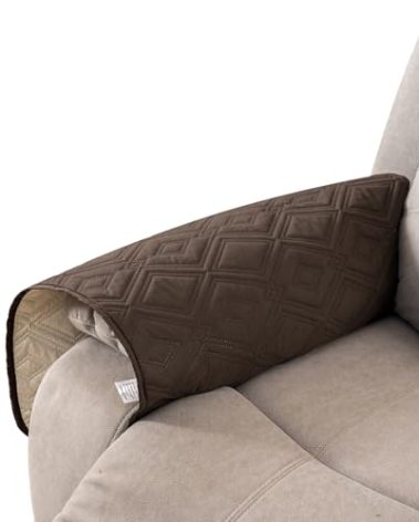 Genina 100% Waterproof Couch Arm Covers Set of 2, Armrest Covers for Sofa Couch Armchair, Anti-Slip Sofa Arm Cover Protectors Armchair Slipcovers for Pets Dogs (Coffee)