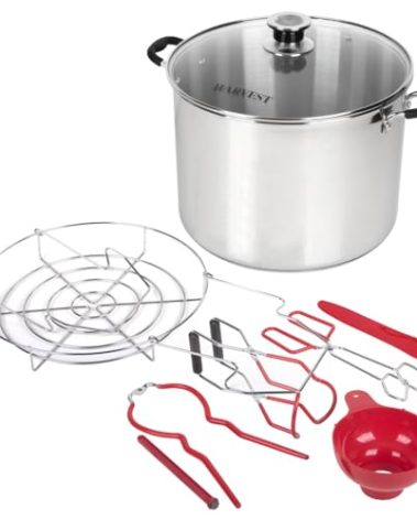 Harvest Stainless Steel 20 Qt Canning Pot with Rack | Water Bath or Steam Canning | Works on All Stovetops Including Induction, Glass, Gas (Stainless Steel Canner + Tools)