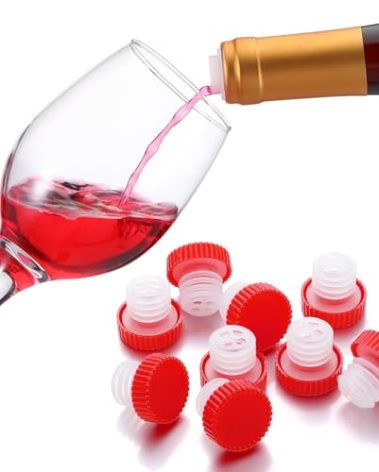 e essco for you 48 Pcs Slow Wine Pourer Spout for Corked Bottles Pour and Seal Plastic Wine Pourers with Lid for Storing Precise Pouring (Red)