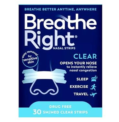 Breathe Right Nasal Strips Clear Small/Medium 30 Count (Pack of 2)