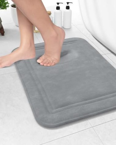ITSOFT Memory Foam Bath Mat 24x16, Non Slip, Machine Washable, Quick Dry & Absorbent Rugs, Bath Mats for Bathroom Floor, Tub & Shower, Bathroom Rug, Gray