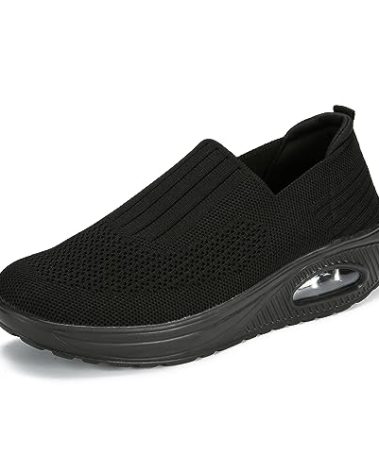 Touchmosees Women's Nursing Shoes Air Cushion Orthopedic Diabetic Wedge Sneaker Toning Rocker Platform Walking Shoes 2266 Black 39