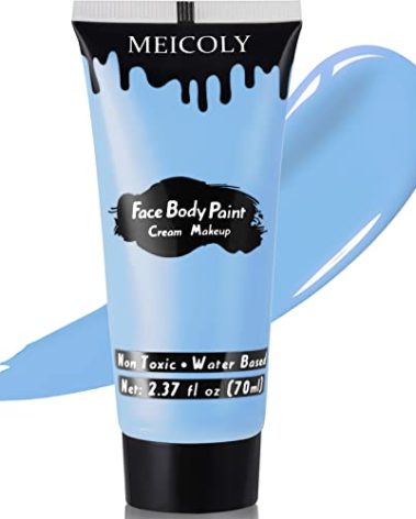 MEICOLY Light Blue Face Body Paint,Pale Baby Blue Face Paint Sadness for Halloween Corpse Bride Avatar Smurf Sally Cosplay Makeup,2.37Oz Large Tube Washable Body Paint for Adult and Kids