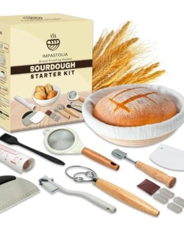 Sourdough Starter Kit With 9" Banneton Bread Proofing Basket Complete Sourdough Bread Baking Supplies with All Bread Making Tools Flour Sifter Dough Scraper Bread Lame Whisk PastryMat Sour dough tool