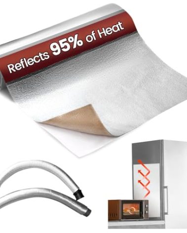 Heat Shield Automotive Aluminum Reflects 95% of Radiant Heat , 12" x 40" Stove Heat Shield to Protect Refrigerator, Heat Shield Wrap for Exhaust, Motorcycle, Wood Stove, Cabinet, Fireplace (Silver)