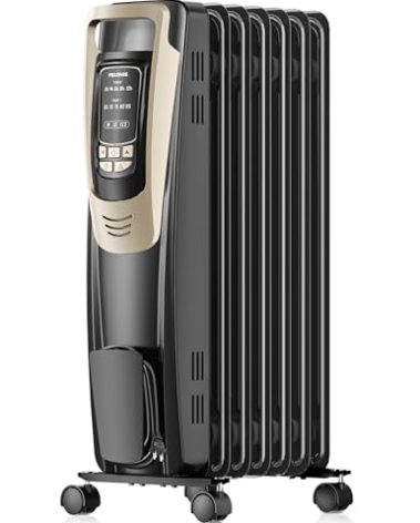 PELONIS Champagne Oil Filled Radiator Heater with Remote and Thermostat, 5 Temperature Settings for indoor use Large Room, Energy Efficient Electric Space heater with Safety Features