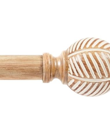 Zeerobee Wood Curtain Rods for Windows 32 to 240, 1 Inch Heavy Duty Drapery Rods with Imitation Wood Grain Leaf Pattern Finials, Indoor/Outdoor Modern Curtain Pole, 32"-240", Brown