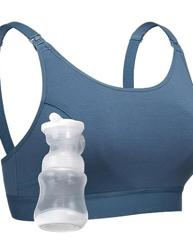 Momcozy Hands Free Pumping Bra, Adjustable Breast-Pumps Holding and Nursing Bra, Suitable for Breastfeeding-Pumps by Lansinoh, Philips Avent, Spectra, Evenflo and More Blue