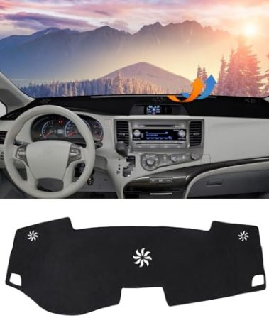 BIBLOZ Dash Cover for Toyota Sienna 2011-2014 Accessories Black Flannel Dashboard Cover Mat Car Dashboard UV Sun Protection