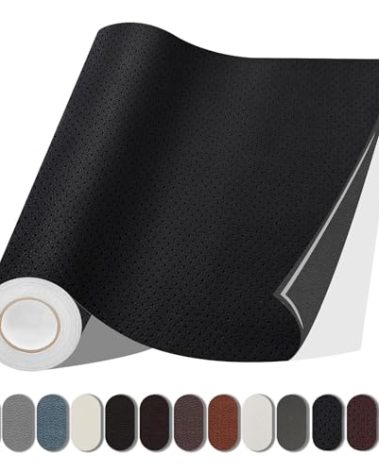 Lifeshoon Leather Repair Patch, 17X158 Inch Breathable Perforated Self Adhesive Leather Repair Tape, Large Vinyl Patch Kits for Couch, Furniture, Sofa, Car Seat, Office Chairs （Black, 17X158 Inch）