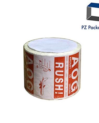 Tape Logic DL1376 Labels, "Rush AOG - Aircraft On Ground", 4" x 4", Red/White, 500 Per Roll