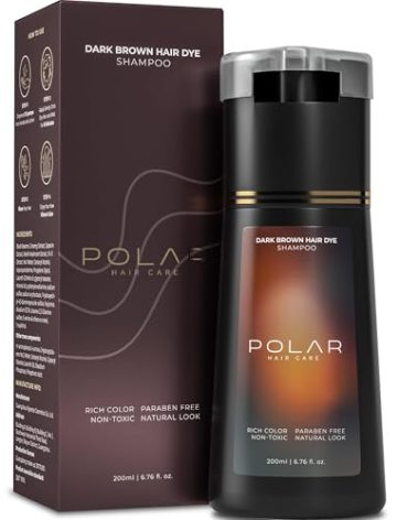 Polar Haircare - Hair Dye Shampoo Dark Brown for Gray Hair for Women & Men Natural Dye Kit - Semi Permanent Hair Dye Product - Vegan Hair Color 6.76 Fl Oz Lasting Shampoo Dye Hair Color Dark Brown