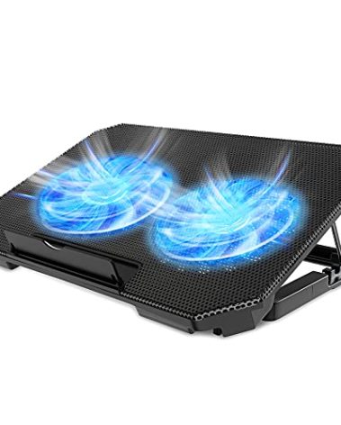 LIENS Laptop Cooling Pad with Adjustable Height Two 5.1 Inches Fan 2 USB Ports Suitable for 12"-15.6" Laptops（Black）