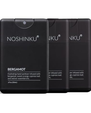 Noshinku - Refillable Hand Sanitizer Bergamot 3-Pack, Travel Size Spray with Hydrating Botanical Oils, Natural Ingredients, All Natural Fragrances, Sugarcane Derived Alcohol, No Parabens, No Dyes