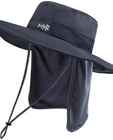 BASSDASH UPF 50+ Sun Fishing Hat Water Resistant with Detachable Neck Flap Dark Grey