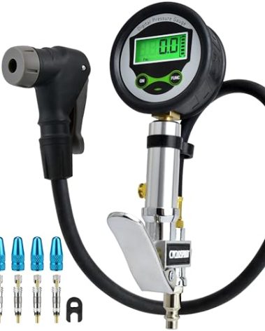 CycloSpirit Digital Bicycle Tire Inflator Gauge with Auto-Select Valve Type - Presta and Schrader Air Compressor Tool