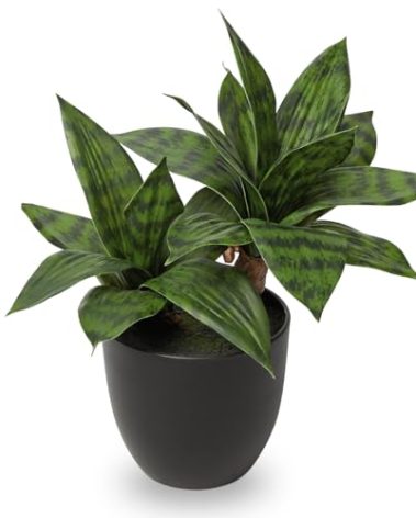 DILATATA Fake Snake Plant 11 Inch Small Potted Good Luck Plant Artificial Snake Plants Faux Mother in Law Tongue Sansevieria Plant - 20 Leaves Fake Laurentii for Indoor Outdoor Home Office Decor