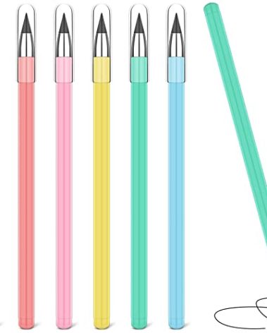 AUAUY 6 PCS Inkless Pencil, Infinity pencil, Reusable Everlasting Pencil, Replaceable Nib Inkless Pencil for Writing, Drawing, Drafting, Students Home Office School Supplies（Macaron）