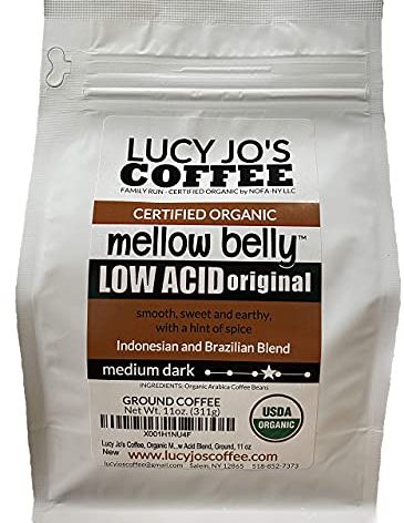 Lucy Jo's Coffee Roastery, Organic Mellow Belly Low Acid Blend, Medium Dark, Ground, 11 oz (11 OZ)