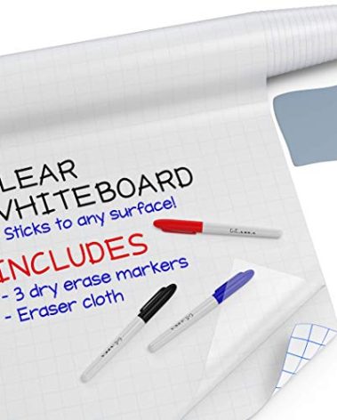 Kassa X-Large Chalkboard Wallpaper - Clear | 1.4ft x 6.5ft Adhesive Paper Roll | Includes 3 Markers & Eraser Cloth | Peel & Stick on a Wall, Table & Desk | Ideal for Use at Home, School, Office & More