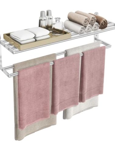 VOTZAAQ 32 in Towel Racks for Bathroom, Bath Towel Shelf with Double Towel Bar, Stainless Steel Towel Storage for Lavatory Wall Mounted, 2-Tier Towel Hanger Towel Holder, Brushed Nickel