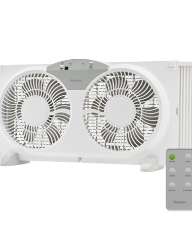 HOLMES 9" Twin Digital Window Fan, Reversible Airflow Blades, In/Out Exchange, 3 Speeds, Built-In Extender Panels, Ideal for Home, Bedroom or Office, Remote Control, White