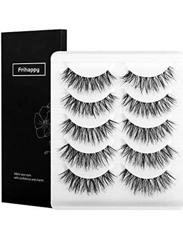 Lashes Eyelashes Lashes Wispy False Eyelashes Natural Eyelashes Mink Lashes 5 Pairs Frihappy Lashes DM5, with a pair of Half Lashes as Gift