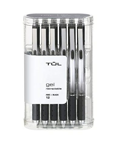 TUL Retractable Gel Pens, Fine Point, 0.5 mm, Gray Barrel, Black Ink, Pack Of 12 Pens