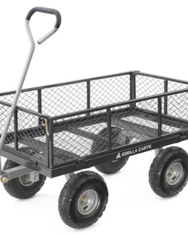 Gorilla Carts Steel Utility Cart, 4 Cu Ft Bed, 800 lb Load Capacity, Black – Heavy-Duty Outdoor Hauling Wagon with Removable Side Panels for Yard, Lawn, Garden or Landscaping